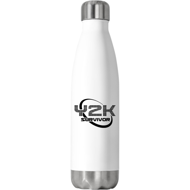 Monochrome Tribal Print - Neutral Stainless Steel Water Bottle with Straw