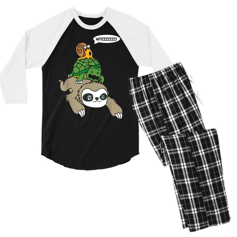 Sloth Turtle Snail Piggyback T Shirt Animal Running Wild Tee Men's 3/4 Sleeve Pajama Set by aryanahjerich | Artistshot