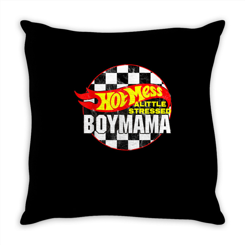 Hot Mess Little Stressed Boy Mama Racing Cars T Shirt Throw Pillow | Artistshot