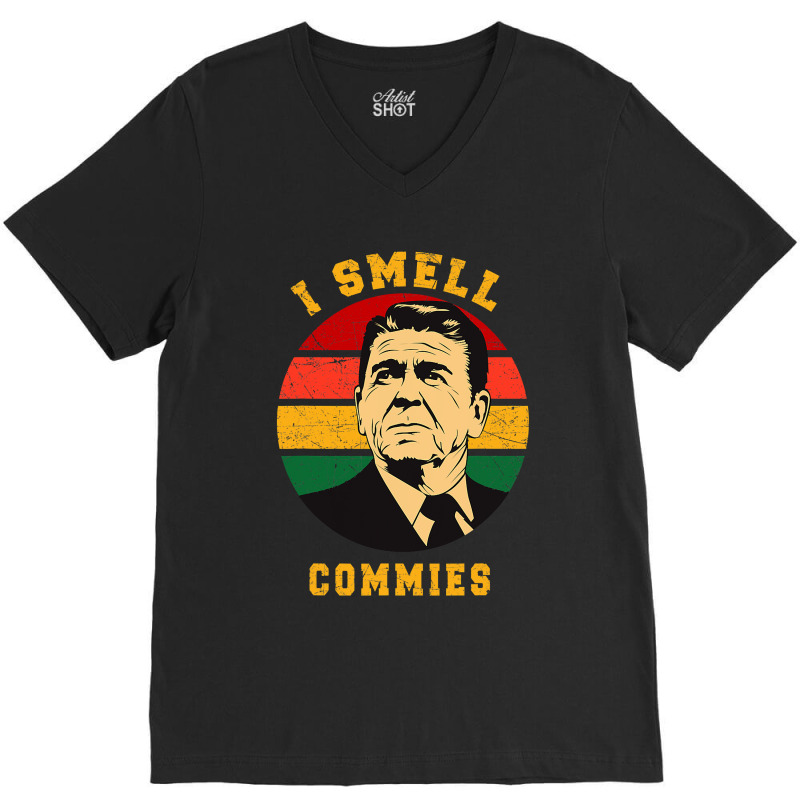 I Smell Commies Ronald Reagan Funny Retro Vintage Art V-Neck Tee by VictorCruz | Artistshot