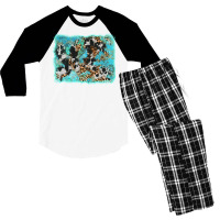 Turquoise Cowhide Leopard Background Men's 3/4 Sleeve Pajama Set | Artistshot