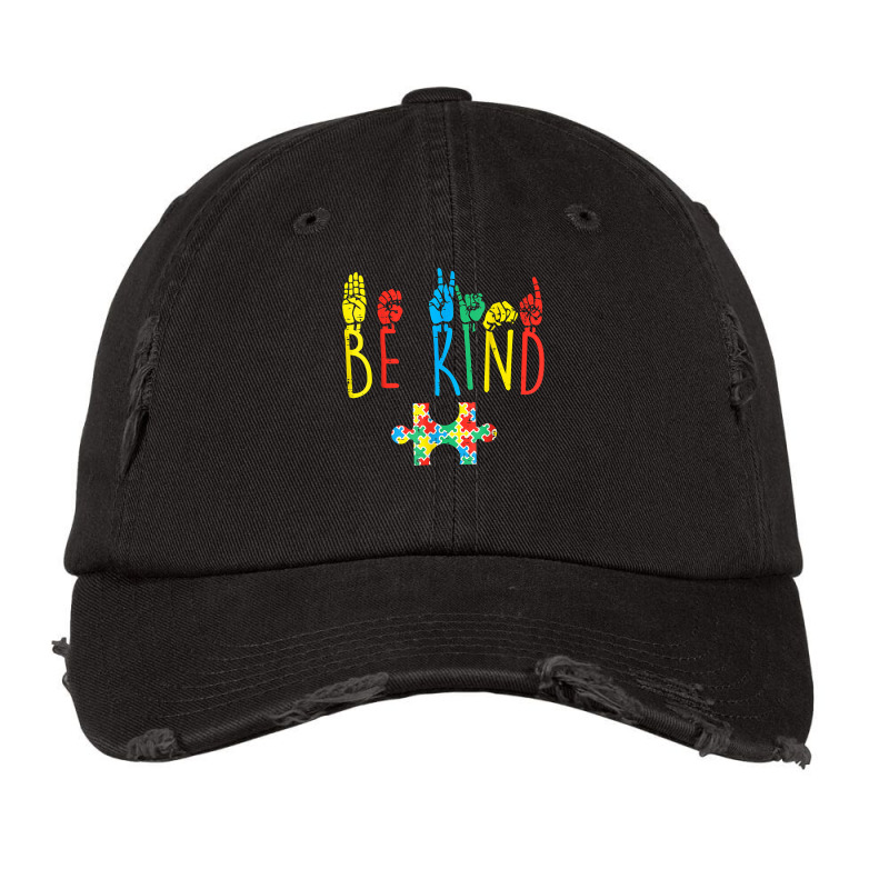 Be Kind Hand Sign Language Puzzle Autism Awareness Asl Mom Vintage Cap by PhoebeHaggett | Artistshot