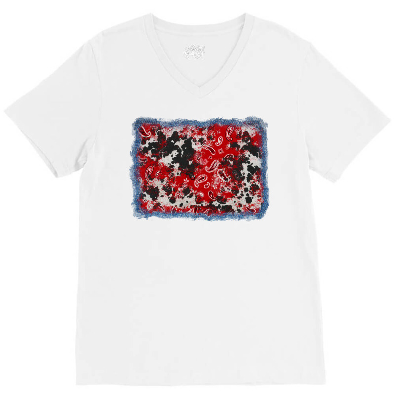 Bandana Cowhide Denim Background V-neck Tee | Artistshot