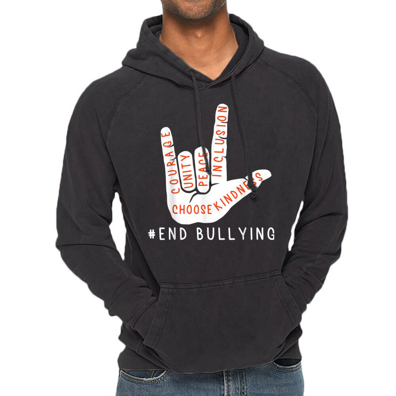 Unity Day Orange Kids 2021 Anti Bullying Love Sign Language Vintage Hoodie by PhoebeHaggett | Artistshot