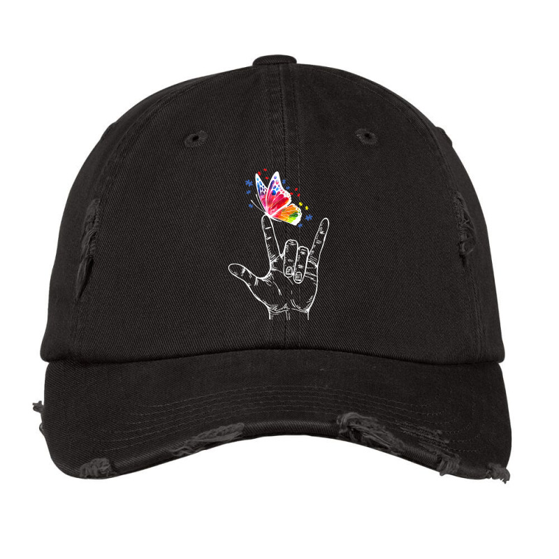 I Love You Hand Sign Language Butterfly Autism Awareness Vintage Cap by PhoebeHaggett | Artistshot