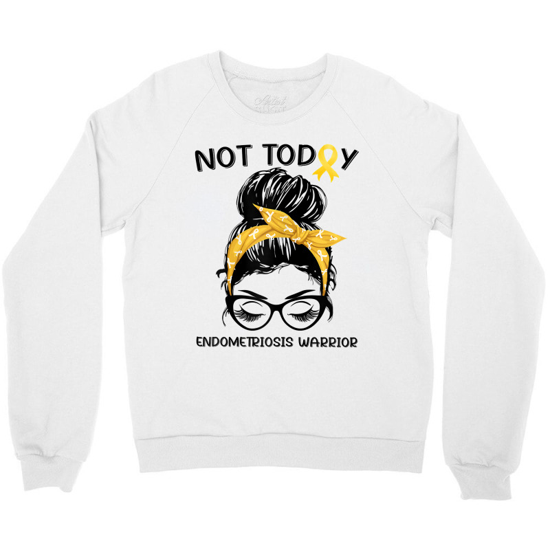 Womens Endometriosis Warrior Messy Bun Yellow Ribbon Endo Awareness Crewneck Sweatshirt | Artistshot