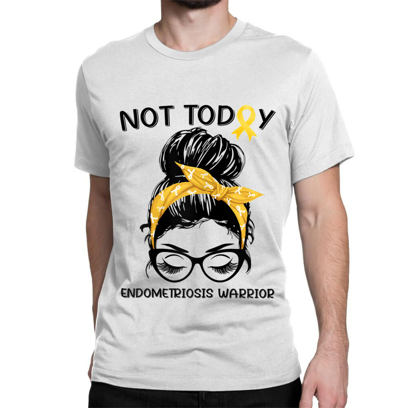 Womens Endometriosis Warrior Messy Bun Yellow Ribbon Endo Awareness Classic T-shirt | Artistshot