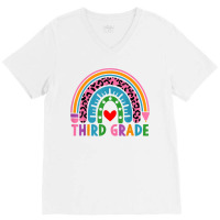 Third Grade Teacher Leopard Rainbow 3rd Grade Teacher Funny V-neck Tee | Artistshot