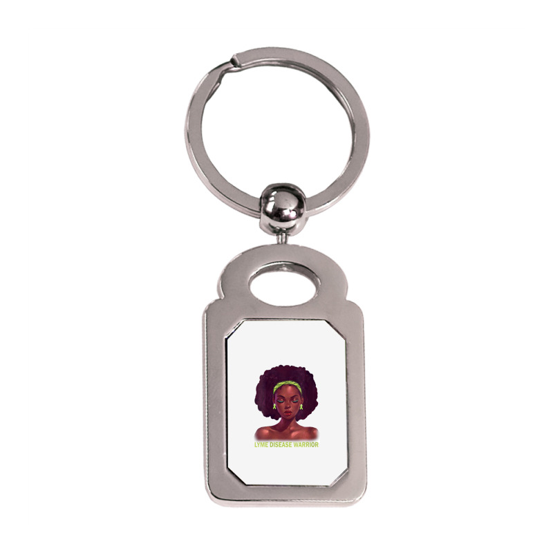 Womens Afro African American Black Woman Lyme Disease Warrior V Neck Silver Rectangle Keychain | Artistshot