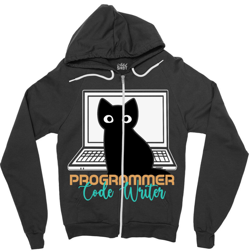 Funny Cat Programmer Code Writer Programming Codin Zipper Hoodie | Artistshot