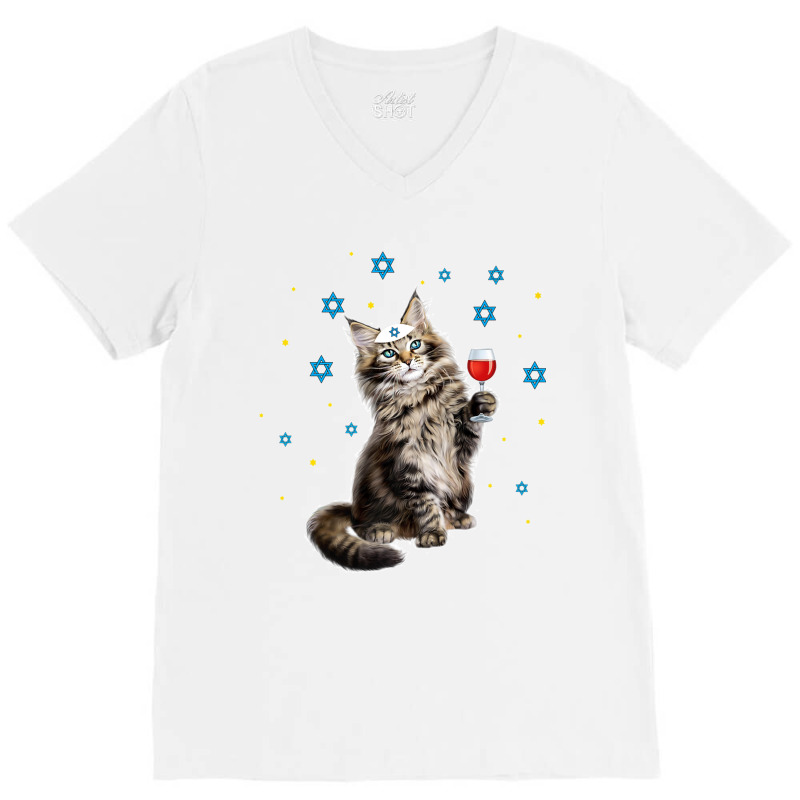 Happy Passover Maine Coon Cat Funny Seder Jewish Holiday Premium V-Neck Tee by CharlesLCross | Artistshot