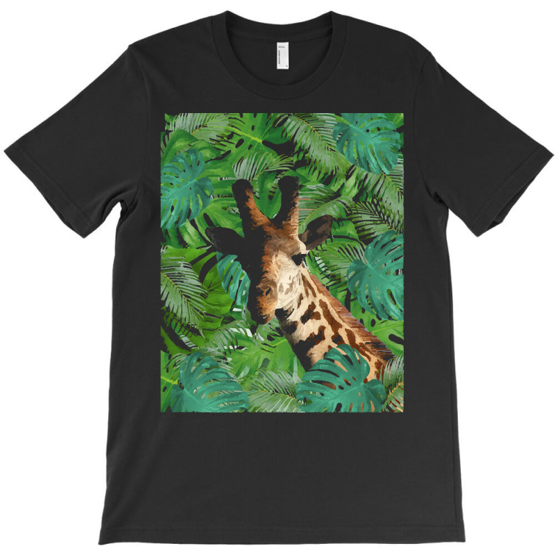 Big Palm Leaves Pattern Blue Color T  Shirt Giraffe Jungle Monstera Pa T-shirt | Artistshot