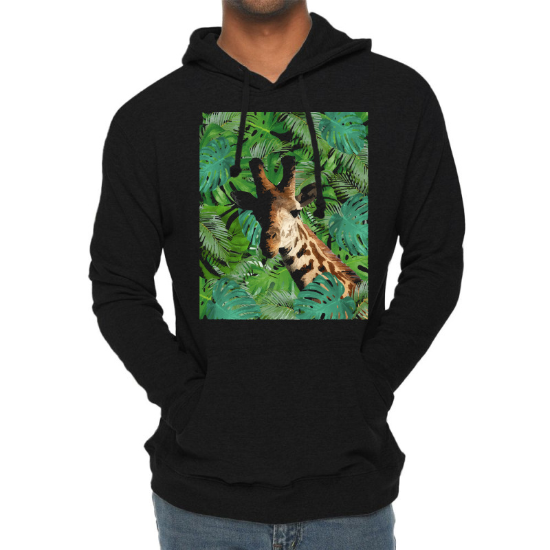 Big Palm Leaves Pattern Blue Color T  Shirt Giraffe Jungle Monstera Pa Lightweight Hoodie | Artistshot