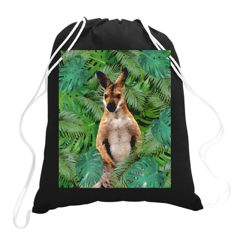 Big Palm Leaves Pattern Blue Color T  Shirt Wallaby Jungle Leaves Mons Drawstring Bags | Artistshot