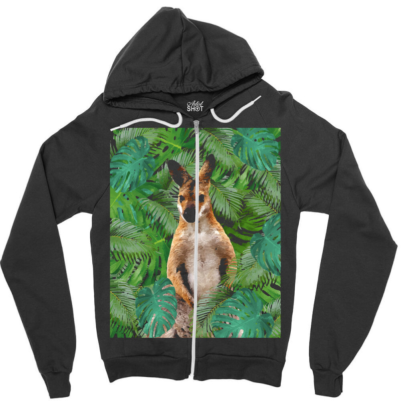 Big Palm Leaves Pattern Blue Color T  Shirt Wallaby Jungle Leaves Mons Zipper Hoodie | Artistshot