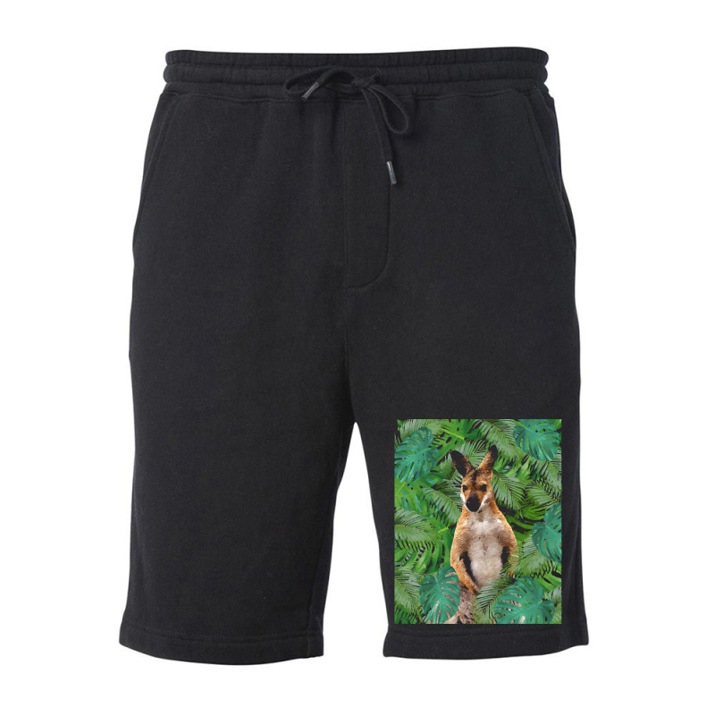 Big Palm Leaves Pattern Blue Color T  Shirt Wallaby Jungle Leaves Mons Fleece Short | Artistshot