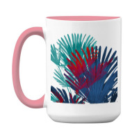 Big Palm Leaves Pattern Blue Color T  Shirtpalm Leaves Pattern Blue Co 15 Oz Coffee Mug | Artistshot