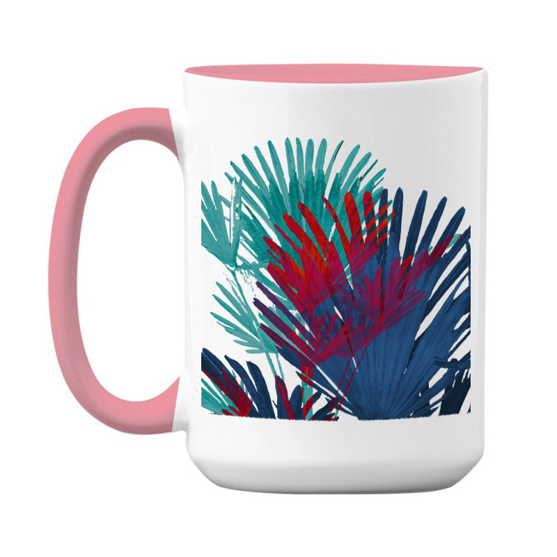 Big Palm Leaves Pattern Blue Color T  Shirtpalm Leaves Pattern Blue Co 15 Oz Coffee Mug | Artistshot