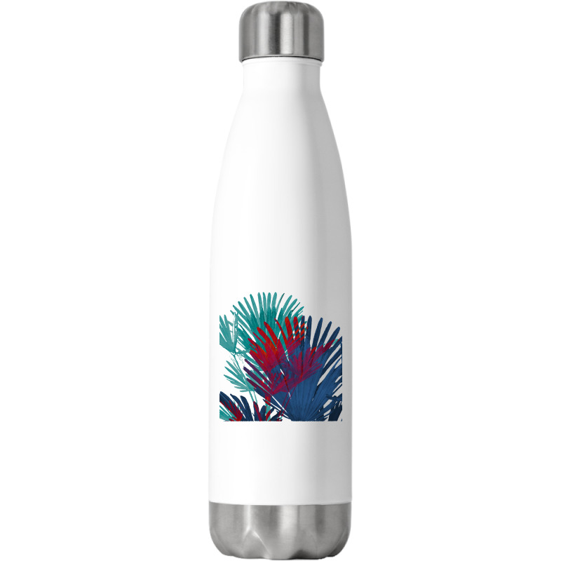 Big Palm Leaves Pattern Blue Color T  Shirtpalm Leaves Pattern Blue Co Stainless Steel Water Bottle | Artistshot