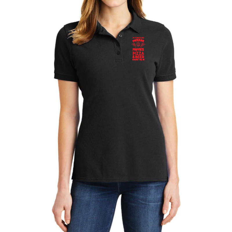 Custom Horror Movies, Pizza And Beer Ladies Polo Shirt By F1tri - Artistshot