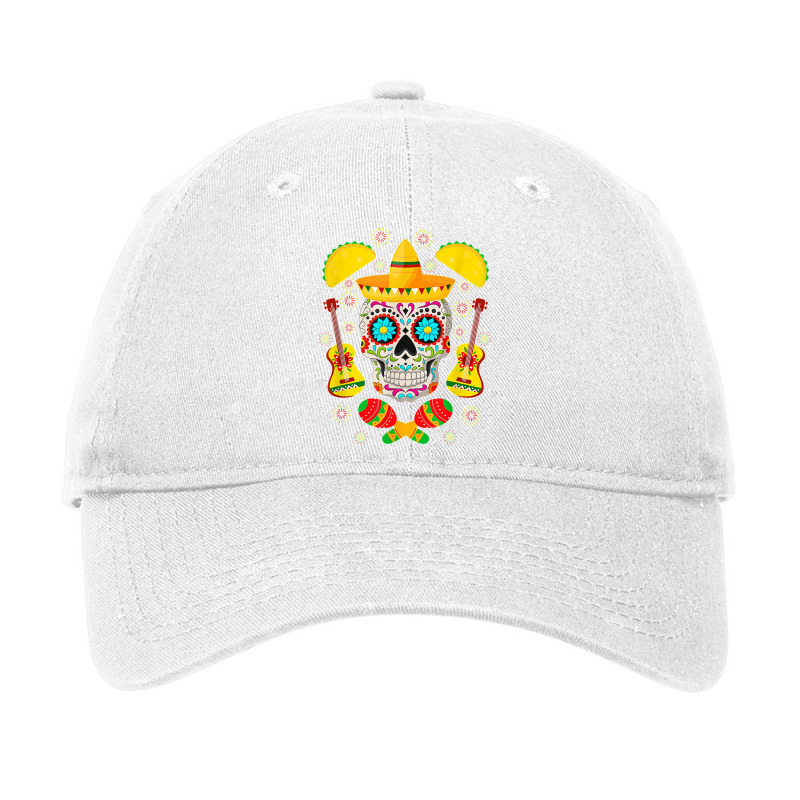 Fiesta Party Sugar Skull Rose Calavera Mexican Cinco De Mayo Adjustable Cap by CharlesLCross | Artistshot