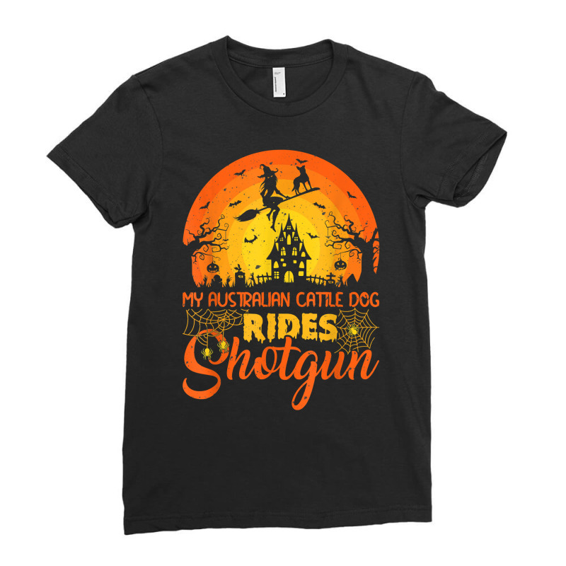 Vintage Sunset Australian Cattle Dog Ride Shotgun Halloween T Shirt Ladies Fitted T-Shirt by cucciailleveretcq | Artistshot