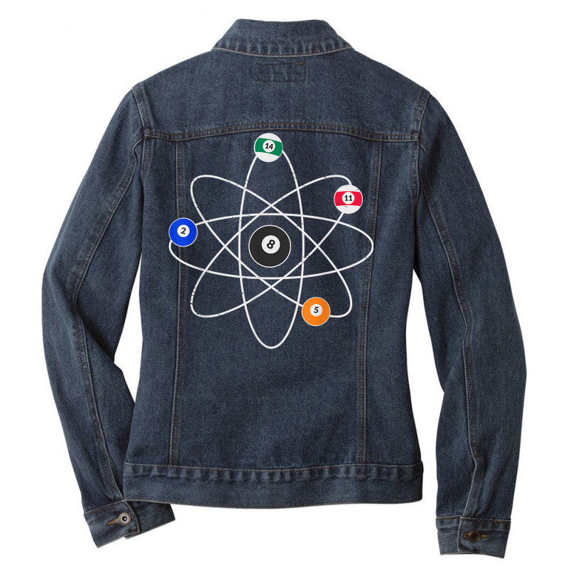 Snooker Cue Ball Pool Player Science Billiard Atom Sign T Shirt Ladies Denim Jacket by rierauigentrythe | Artistshot