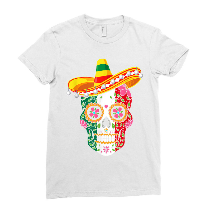 Fiesta Sugar Skull Rose Calavera Mexican Flag Cinco De Mayo  Copy Ladies Fitted T-Shirt by CharlesLCross | Artistshot