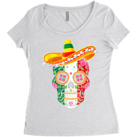 Fiesta Sugar Skull Rose Calavera Mexican Flag Cinco De Mayo  Copy Women's Triblend Scoop T-shirt | Artistshot