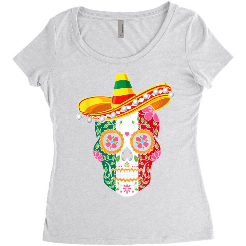 Fiesta Sugar Skull Rose Calavera Mexican Flag Cinco De Mayo  Copy Women's Triblend Scoop T-shirt by CharlesLCross | Artistshot