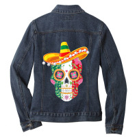 Fiesta Sugar Skull Rose Calavera Mexican Flag Cinco De Mayo  Copy Ladies Denim Jacket | Artistshot