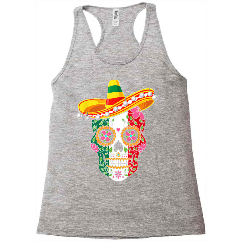 Fiesta Sugar Skull Rose Calavera Mexican Flag Cinco De Mayo  Copy Racerback Tank by CharlesLCross | Artistshot