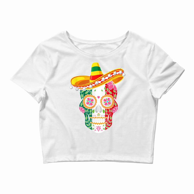 Fiesta Sugar Skull Rose Calavera Mexican Flag Cinco De Mayo  Copy Crop Top by CharlesLCross | Artistshot