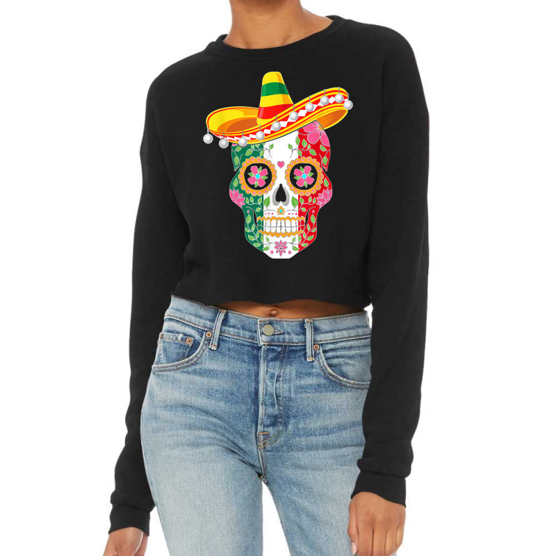 Fiesta Sugar Skull Rose Calavera Mexican Flag Cinco De Mayo  Copy Cropped Sweater by CharlesLCross | Artistshot