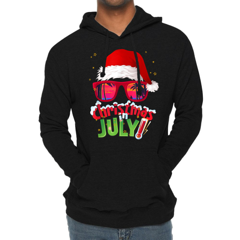 Funny Christmas In July Shirt Summer Santa Sunglasses Xmas T Shirt Lightweight Hoodie | Artistshot