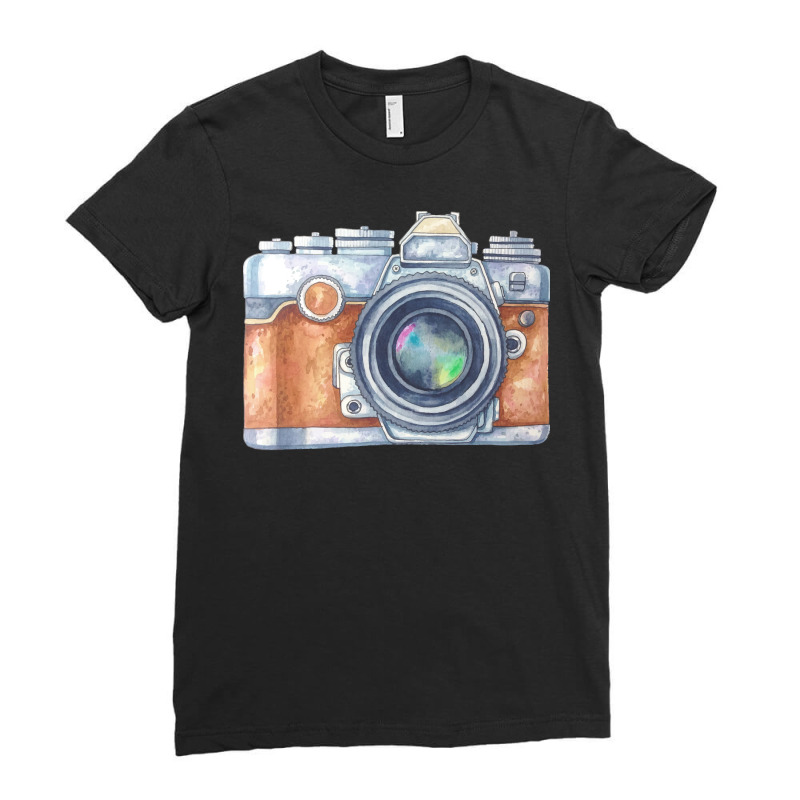 Kisspng Camera Photography Watercolor Painting Drawing Vector Painted Ladies Fitted T-Shirt by elephantjellyfish | Artistshot