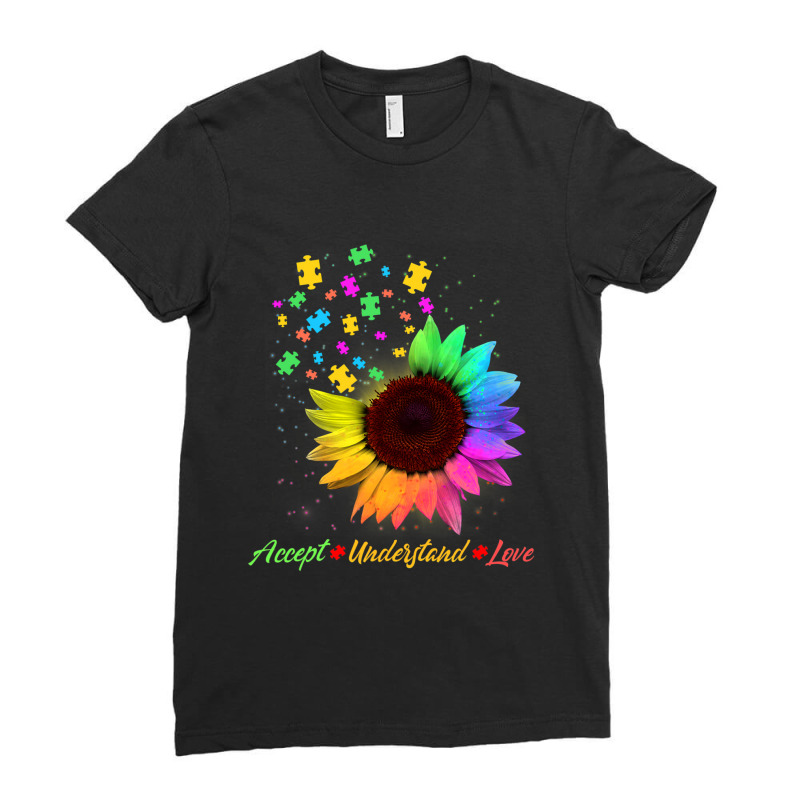 Sunflower Autism Awareness Day Accept Understand Love Ladies Fitted T-Shirt by LindsayYuha | Artistshot