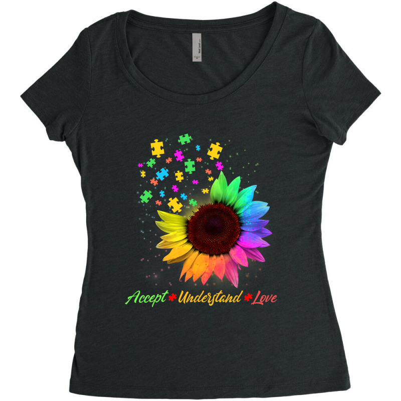 Sunflower Autism Awareness Day Accept Understand Love Women's Triblend Scoop T-shirt by LindsayYuha | Artistshot