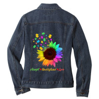 Sunflower Autism Awareness Day Accept Understand Love Ladies Denim Jacket | Artistshot