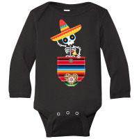 Calaca Blanket Pocket Serape Mexican Gift Cinco De Mayo T Shirt Long Sleeve Baby Bodysuit | Artistshot