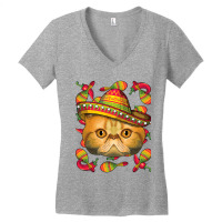 Cinco De Mayo Exotic Shorthair Sombrero Mexican Cat Fiesta T Shirt Women's V-neck T-shirt | Artistshot