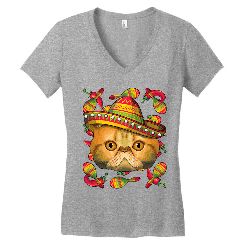 Cinco De Mayo Exotic Shorthair Sombrero Mexican Cat Fiesta T Shirt Women's V-Neck T-Shirt by Binhthai9809 | Artistshot