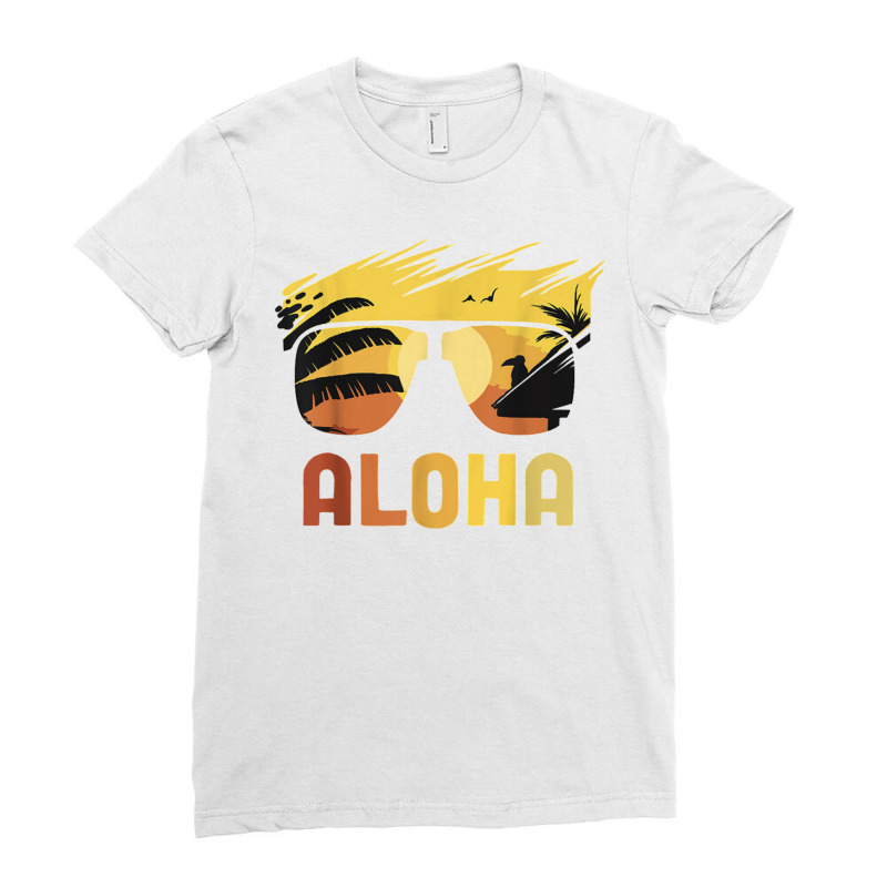 Aloha Hawaii Hawaiian Island Sunglasses Palm Funny Hawaiian Ladies Fitted T-Shirt by michaelnaher | Artistshot