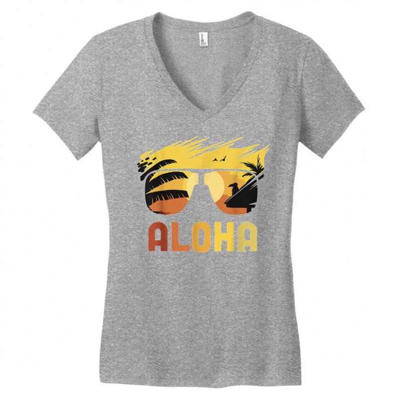 Aloha Hawaii Hawaiian Island Sunglasses Palm Funny Hawaiian Women's V-Neck T-Shirt by michaelnaher | Artistshot