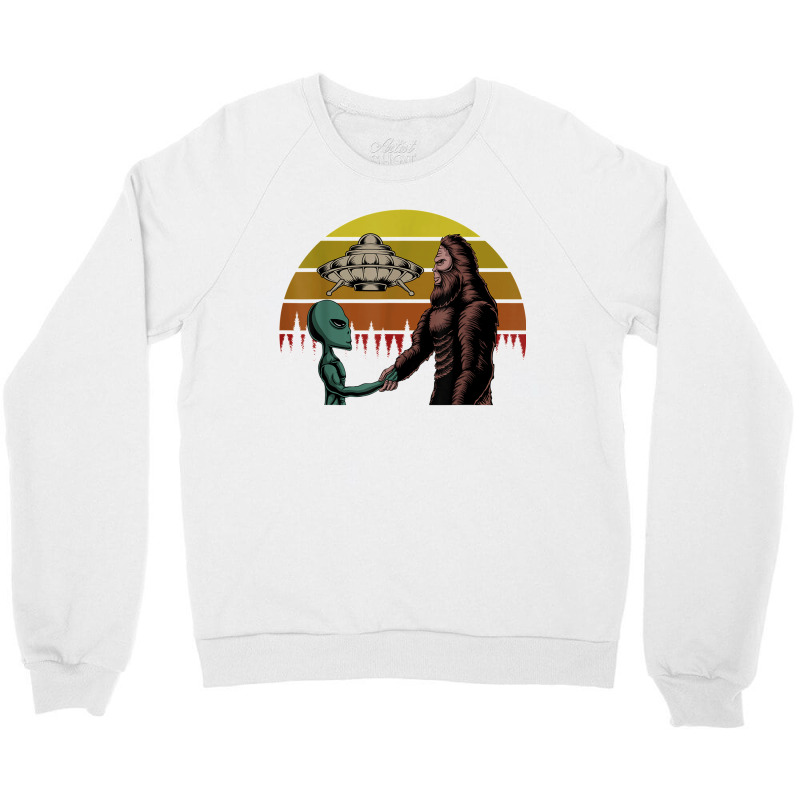 Alien With Ufo Shake Hands With Bigfoot In Sunset T Shirt Crewneck Sweatshirt | Artistshot