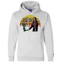 Alien With Ufo Shake Hands With Bigfoot In Sunset T Shirt Champion Hoodie | Artistshot