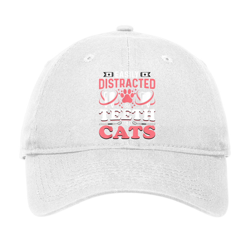 Easily Distracted By Teeth And Cats - Dentist Oral Hygienist Adjustable Cap by PhoebeHaggett | Artistshot