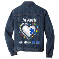 Autism Rainbow In April We Wear Blue Autism Awareness Month T Shirt Men Denim Jacket | Artistshot