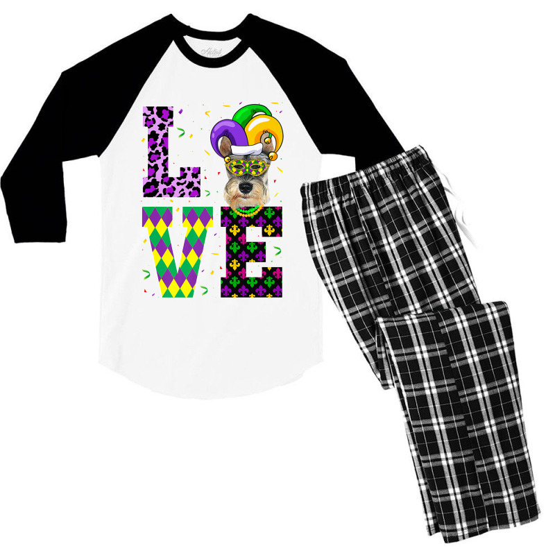 I Love Mardi Gras Festival Party Lover Funny Schnauzer Dog Premium T S Men's 3/4 Sleeve Pajama Set | Artistshot