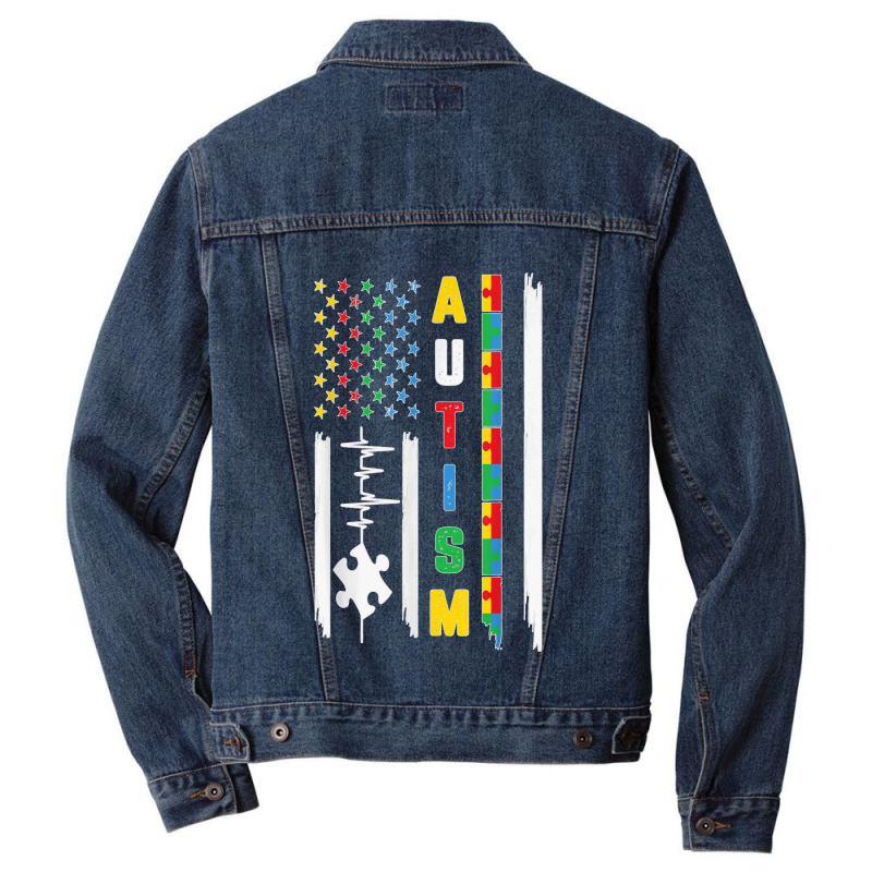 American Flag Fight Ribbon Puzzle Autism Awareness Month T Shirt Men Denim Jacket by CharlesLCross | Artistshot